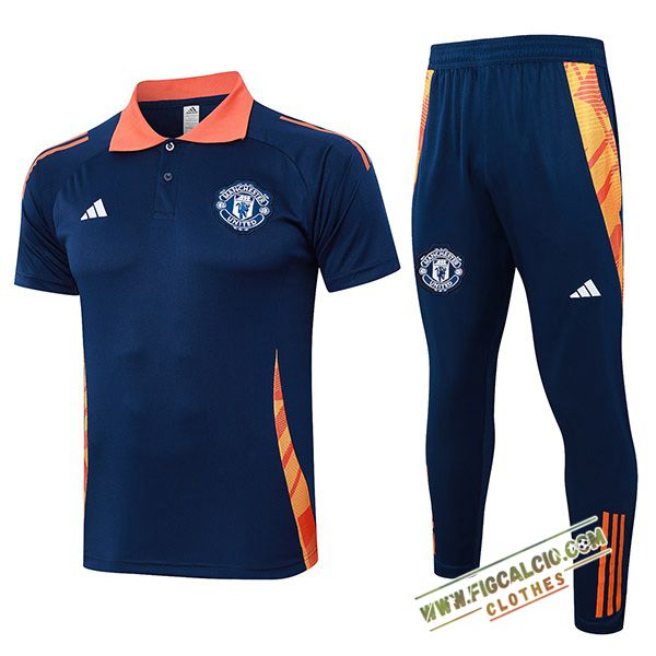 Kit Maglia Polo Manchester United Blu/Arancia 2024/2025