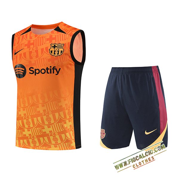 Kit Canotta Allenamento FC Barcellona Arancia/Nero 2024/2025