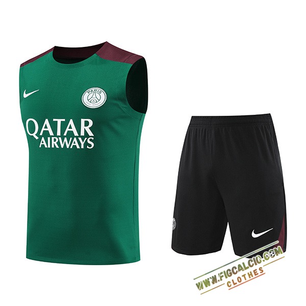 Kit Canotta Allenamento PSG Verde/Rosso 2024/2025