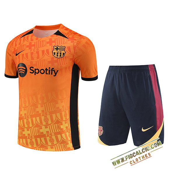 Kit Maglia Allenamento FC Barcellona Arancia/Nero 2024/2025