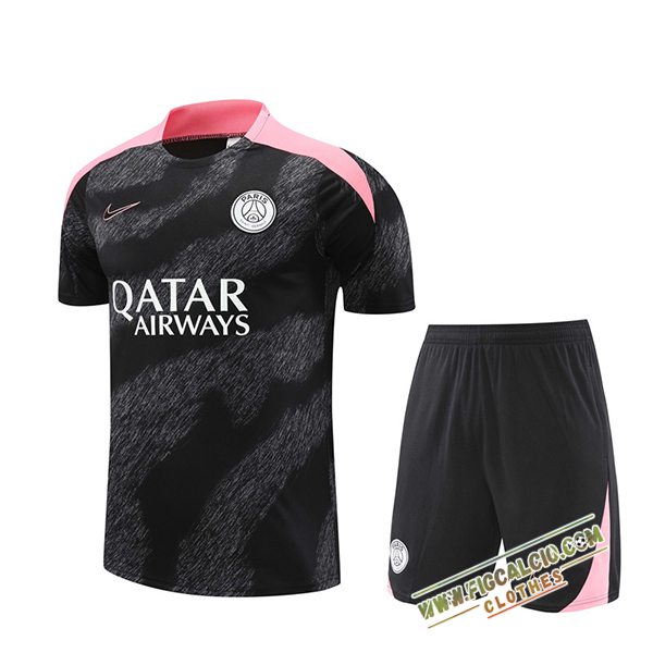 Kit Maglia Allenamento PSG Nero/Grigio/Rosa 2024/2025