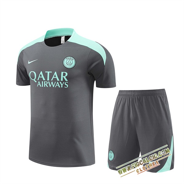 Kit Maglia Allenamento PSG Grigio/Verde 2024/2025