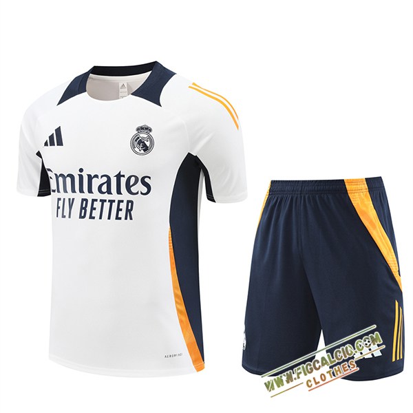 Kit Maglia Allenamento Real Madrid Bianco/Nero/Arancia 2024/2025