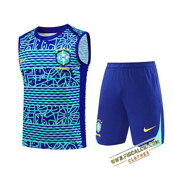 Kit Canotta Allenamento Brasile Blu/Verde 2024/2025