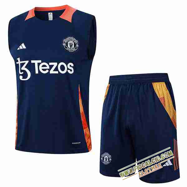 Kit Canotta Allenamento Manchester United Blu/Arancia 2024/2025