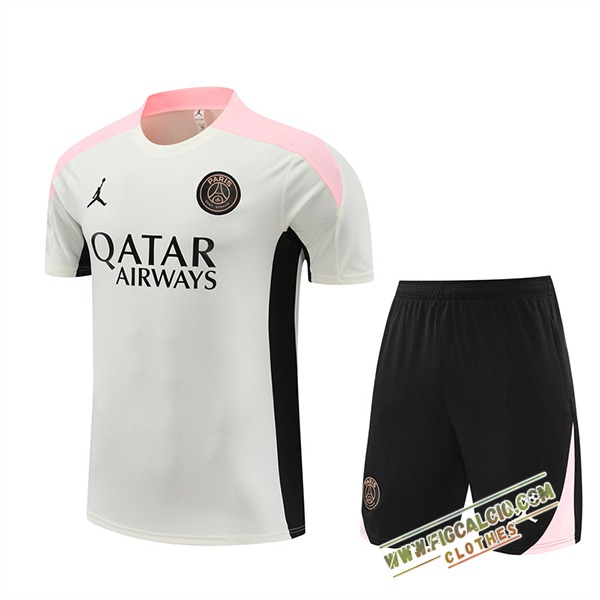 Kit Maglia Allenamento PSG Bianco/Rosa/Nero 2024/2025