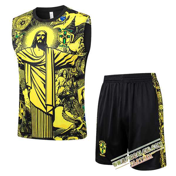 Kit Canotta Allenamento Brasile Giallo/Nero 2024/2025