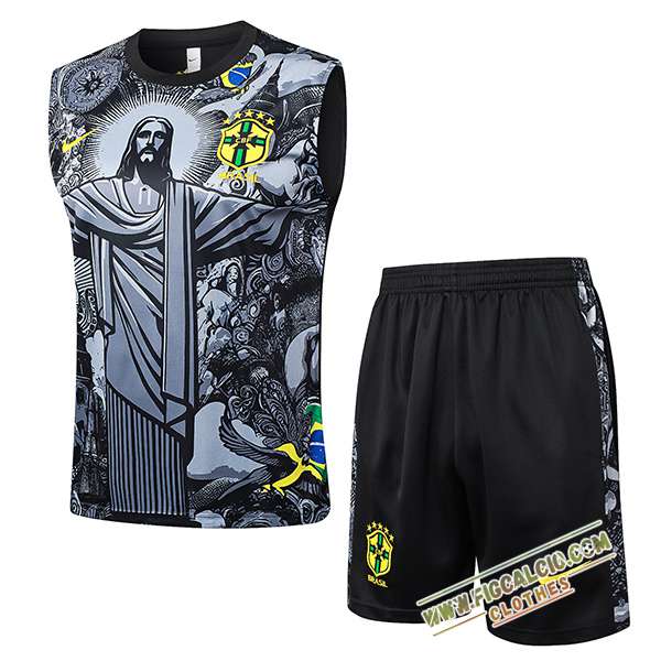 Kit Canotta Allenamento Brasile Grigio/Nero 2024/2025