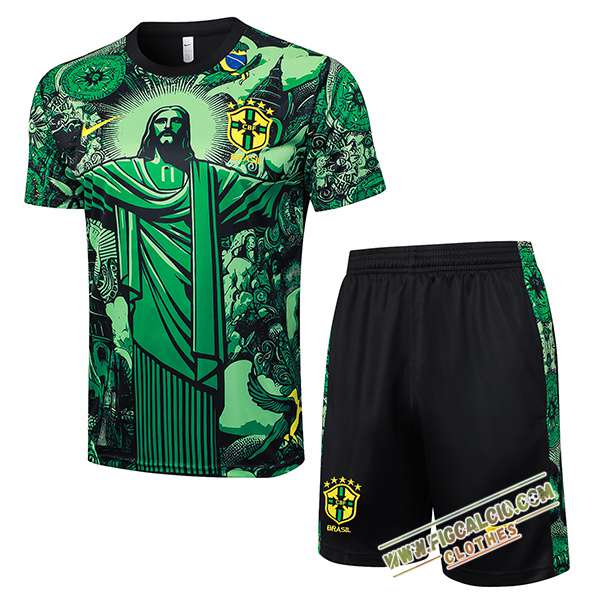 Kit Maglia Allenamento Brasile Verde/Nero 2024/2025