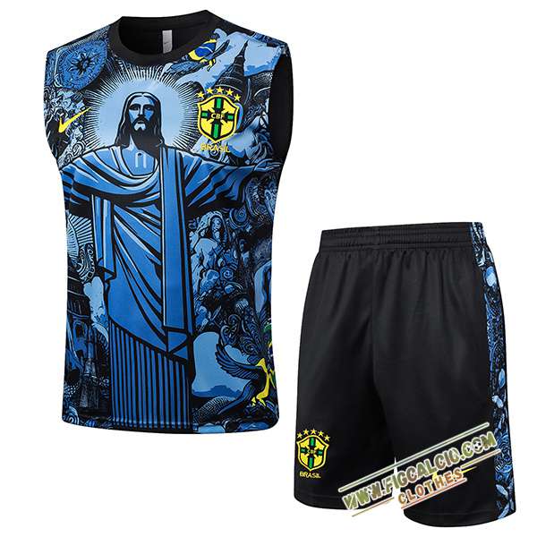 Kit Canotta Allenamento Brasile Blu/Nero 2024/2025