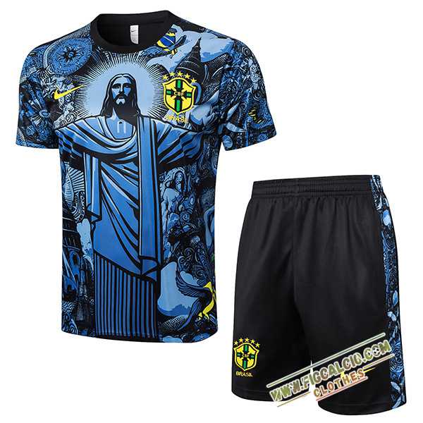 Kit Maglia Allenamento Brasile Blu/Nero 2024/2025