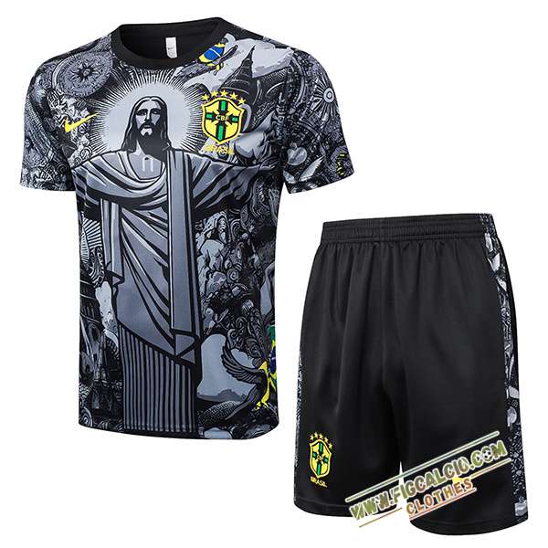 Kit Maglia Allenamento Brasile Grigio/Nero 2024/2025
