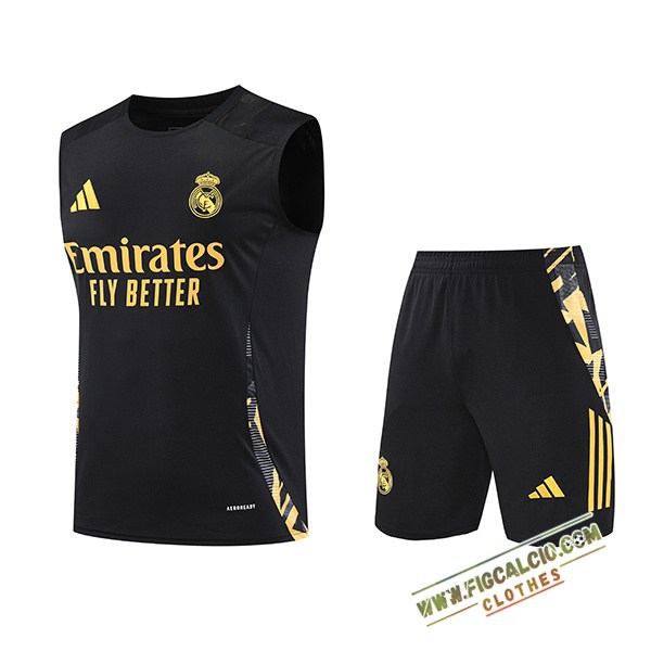 Kit Canotta Allenamento Real Madrid Nero/Giallo 2024/2025 -03