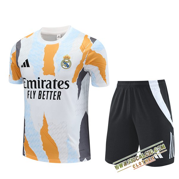 Kit Maglia Allenamento Real Madrid Bianco/Arancia/Grigio/Blu 2025/2026