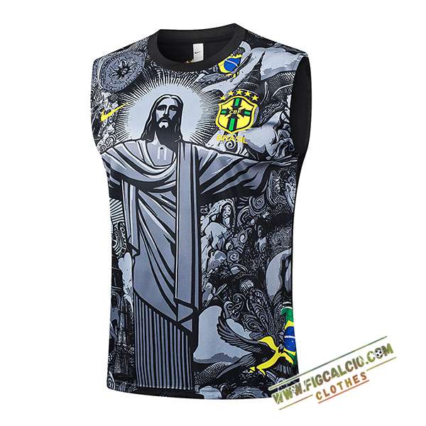 Canotta Allenamento Brasile Grigio/Nero 2024/2025