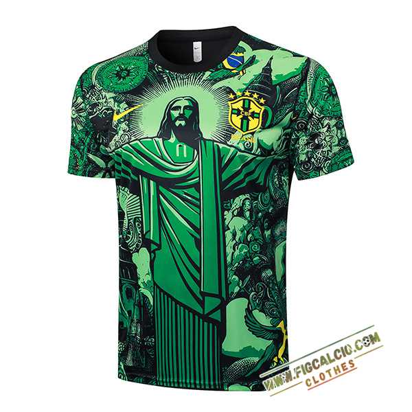 T Shirt Allenamento Brasile Verde/Nero 2024/2025