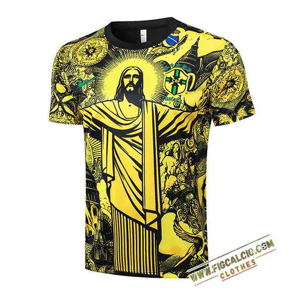 T Shirt Allenamento Brasile Giallo/Nero 2024/2025