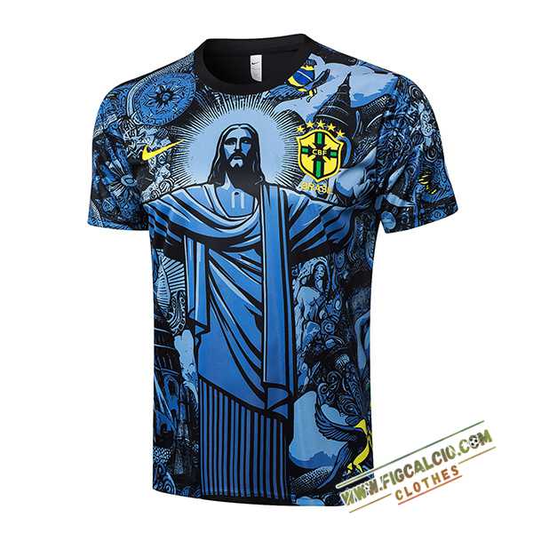 T Shirt Allenamento Brasile Blu/Nero 2024/2025