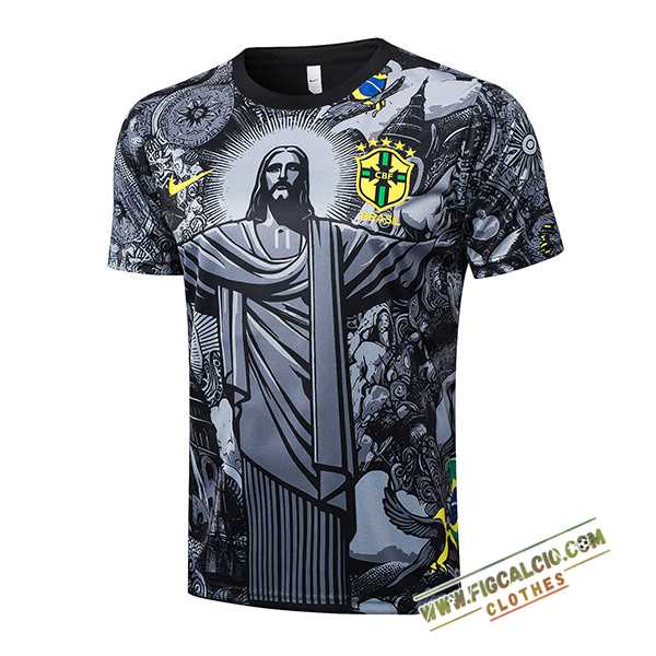 T Shirt Allenamento Brasile Grigio/Nero 2024/2025