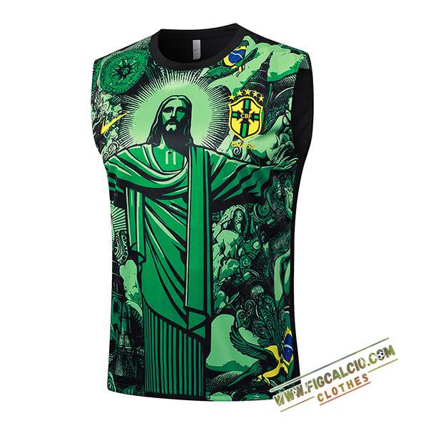 Canotta Allenamento Brasile Verde/Nero 2024/2025