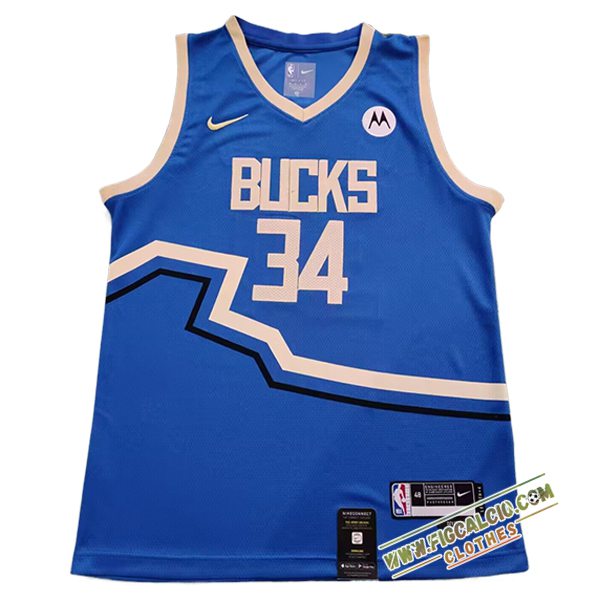 Maglia Milwaukee Bucks (ANTETOKOUNMPO #34) 2024/25 Blu/Beige