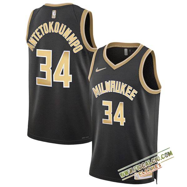 Maglia Milwaukee Bucks (ANTETOKOUNMPO #34) 2024/25 Nero/Giallo