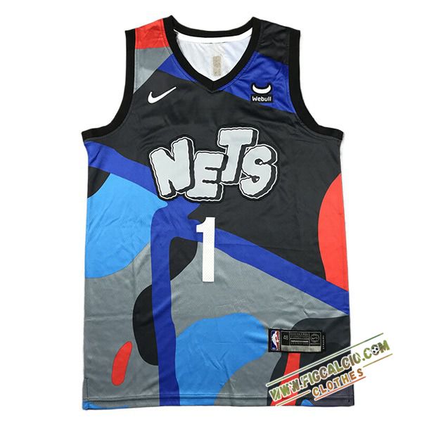 Maglia Brooklyn Nets (BRIDGES #1) 2024/25 Nero/Grigio/Blu/Rosso