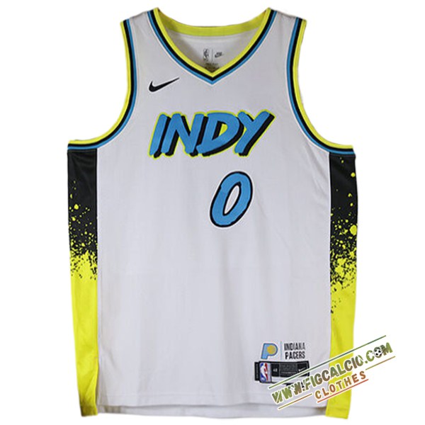 Maglia Indiana Pacers (HALIBURTON #0) 2024/25 Bianco/Giallo/Nero/Blu