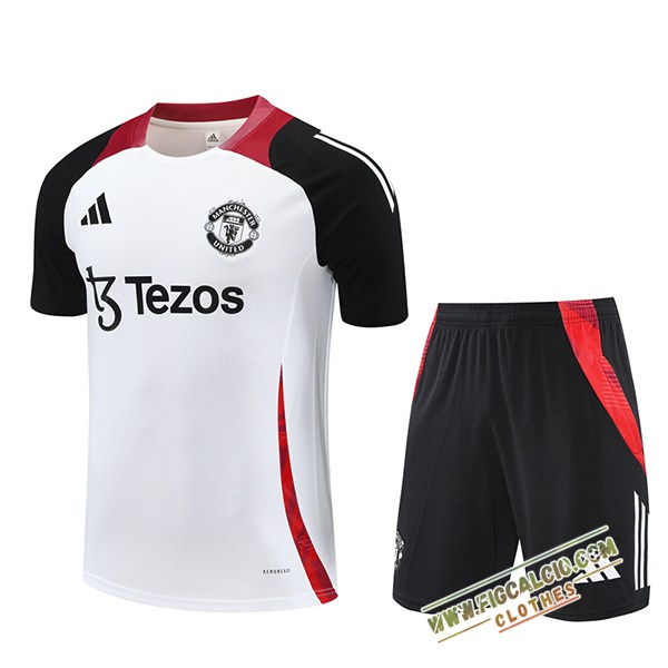 Kit Maglia Allenamento Manchester United Bianco/Nero/Rosso 2025/2026