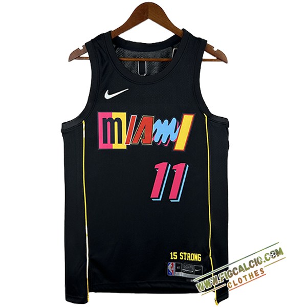 Maglia Miami Heat (JAQUEZ JR. #11) 2024/25 Nero/Giallo/Rosa