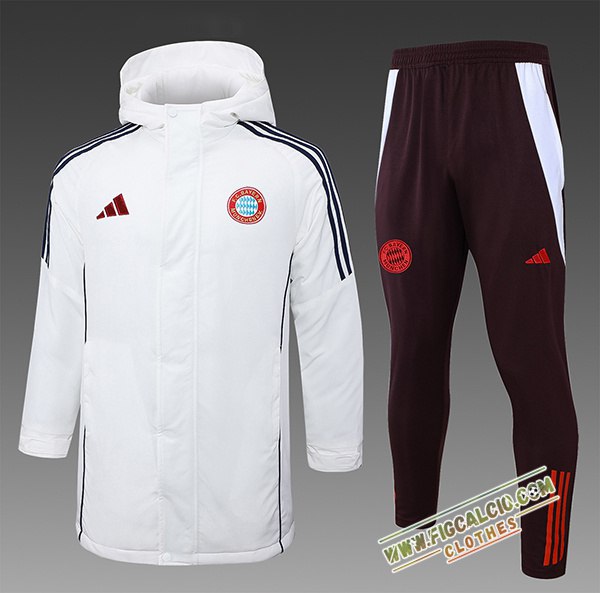Insieme Tuta Piumino Con Cappuccio Bayern Monaco Bianco/Nero/Rosso 2024/2025