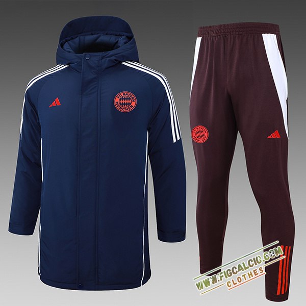 Insieme Tuta Piumino Con Cappuccio Bayern Monaco Blu/Bianco/Rosso 2024/2025 -02