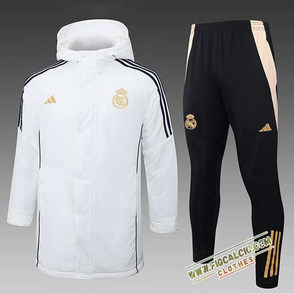 Insieme Tuta Piumino Con Cappuccio Real Madrid Bianco/Nero/Giallo 2024/2025
