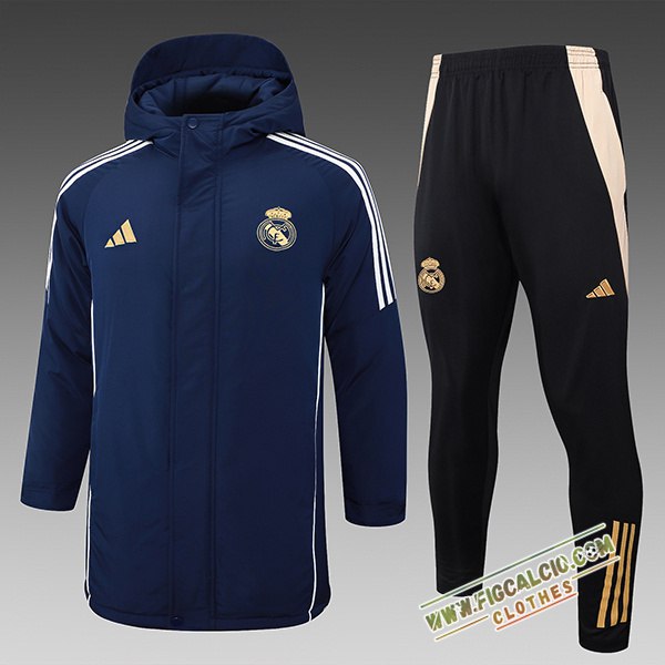 Insieme Tuta Piumino Con Cappuccio Real Madrid Blu/Bianco/Giallo 2024/2025