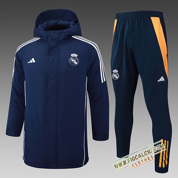 Insieme Tuta Piumino Con Cappuccio Real Madrid Blu/Bianco/Arancia 2024/2025