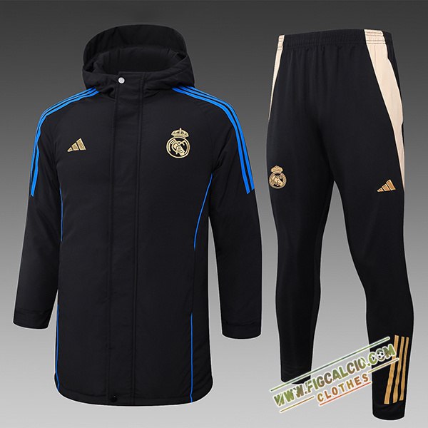 Insieme Tuta Piumino Con Cappuccio Real Madrid Nero/Blu/Giallo 2024/2025