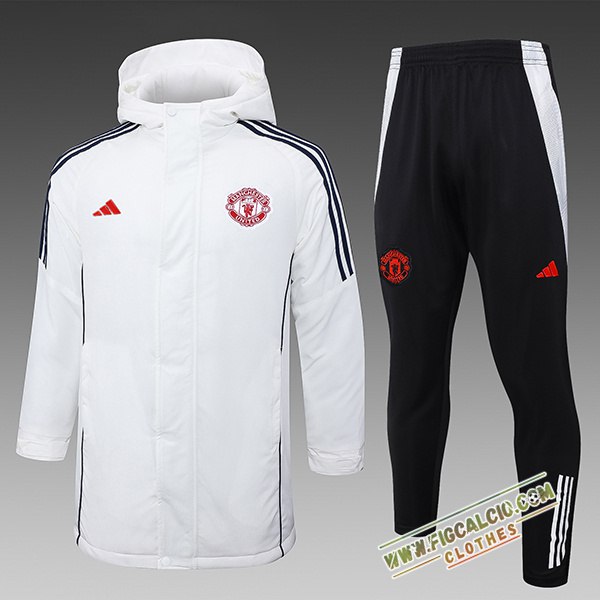 Insieme Tuta Piumino Con Cappuccio Manchester United Bianco/Nero 2024/2025