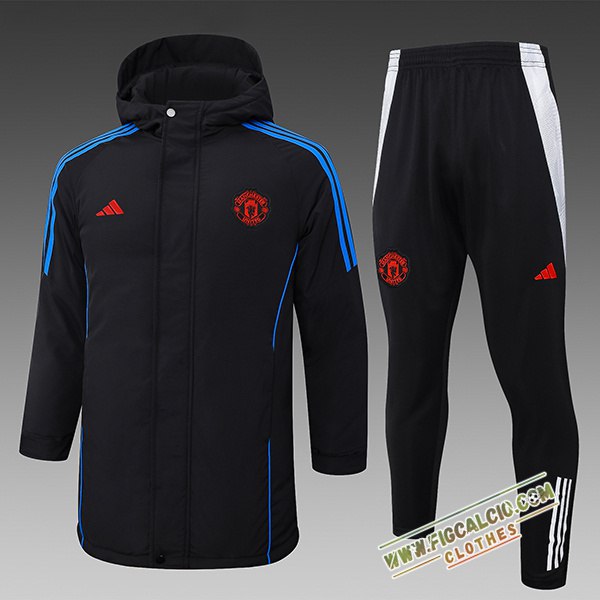 Insieme Tuta Piumino Con Cappuccio Manchester United Blu/Bianco/Bianco 2024/2025
