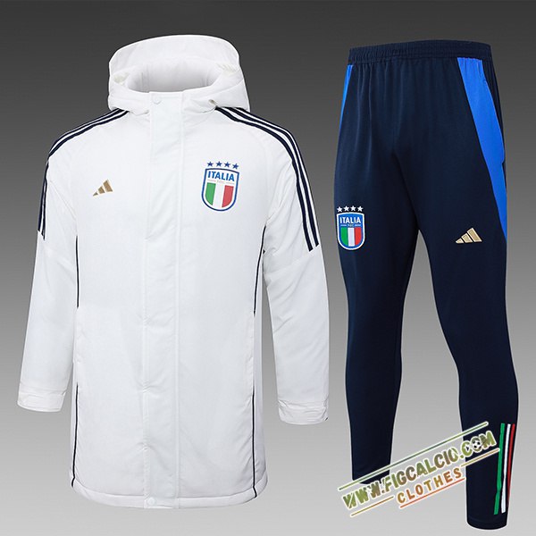 Insieme Tuta Piumino Con Cappuccio Italia Bianco/Nero 2024/2025