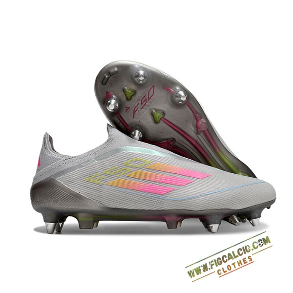Adidas Scarpe Da Calcio F50 Elite Laceless SG Grigio/Rosa -02