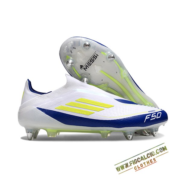 Adidas Scarpe Da Calcio F50 Elite Laceless SG Bianco/Blu/Giallo