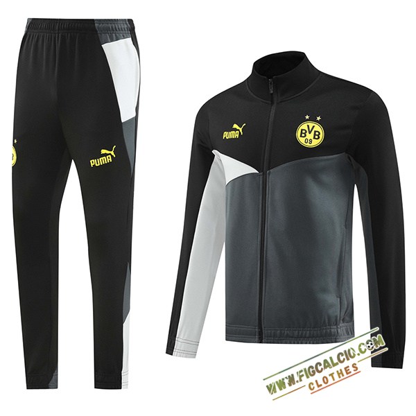 Insieme Tuta Calcio - Giacca Dortmund Nero/Grigio/Bianco/Giallo 2024/2025