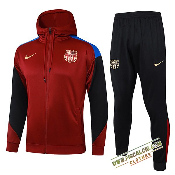 Giacca Con Cappuccio Tuta Giacca A Vento FC Barcellona Rosso/Nero 2024/2025