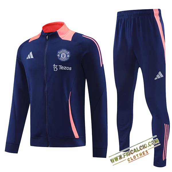 Insieme Tuta Calcio - Giacca Manchester United Blu/Rosa 2024/2025