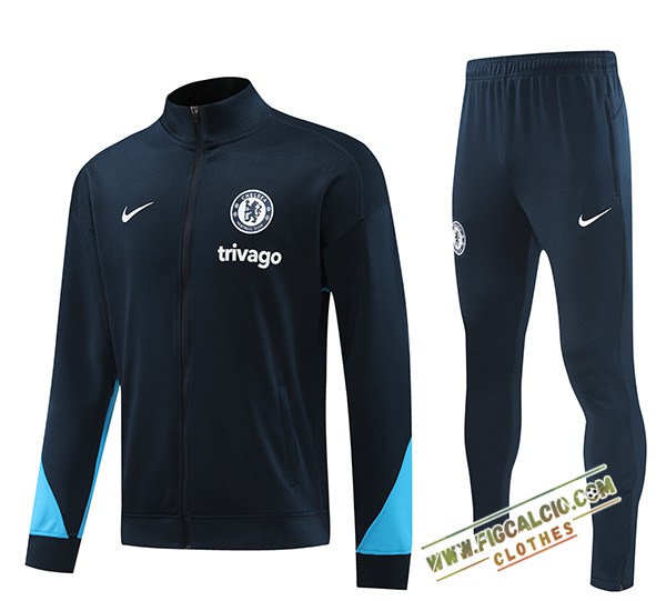 Insieme Giacca Con Cappuccio Tuta FC Chelsea Nero/Blu 2024/2025