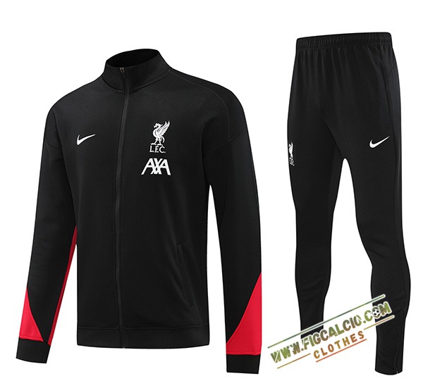 Insieme Giacca Con Cappuccio Tuta FC Liverpool Nero/Rosso 2024/2025