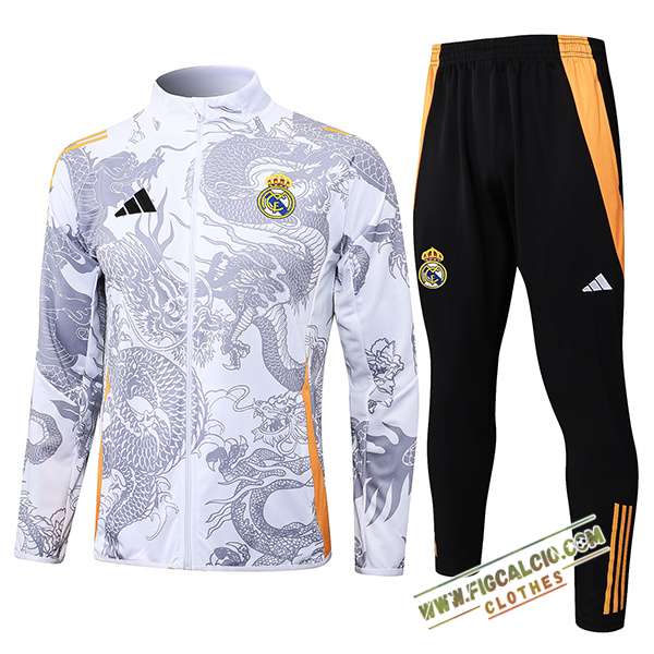 Insieme Tuta Calcio Giacca Real Madrid Bianco/Grigio/Arancia 2024/2025