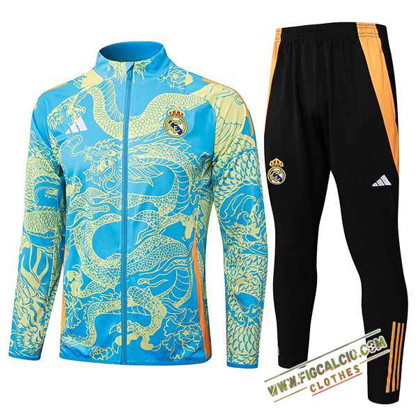 Insieme Tuta Calcio Giacca Real Madrid Blu/Giallo 2024/2025 -02