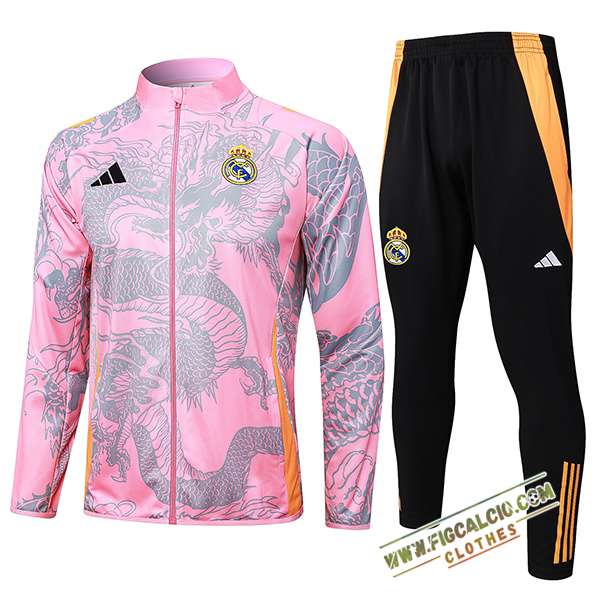 Insieme Tuta Calcio Giacca Real Madrid Rosa/Grigio 2024/2025 -02