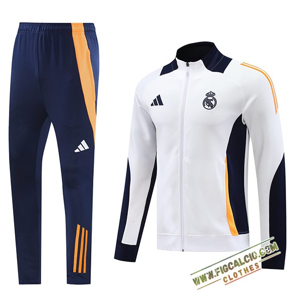 Insieme Tuta Calcio Giacca Real Madrid Bianco/Blu/Arancia 2024/2025